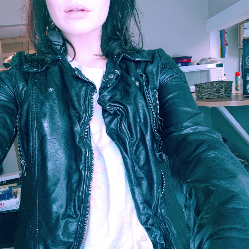Free People faux leather jacket with hood